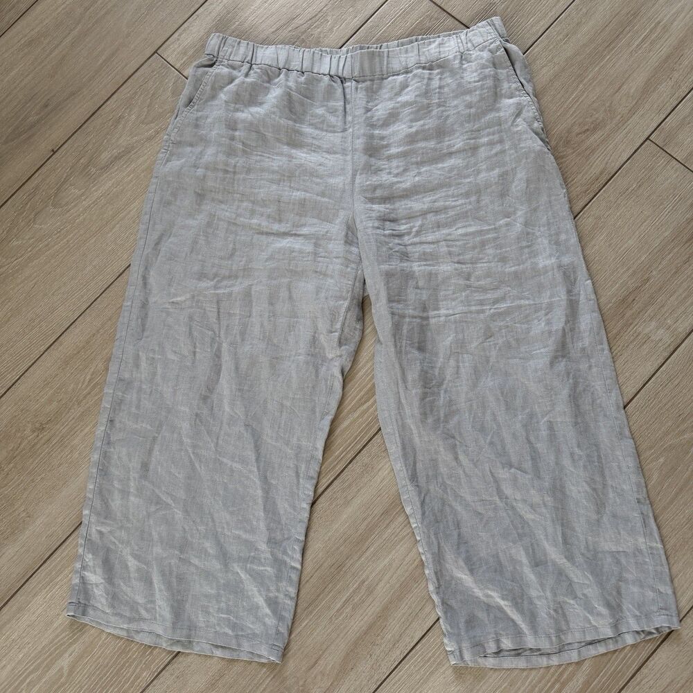 Eileen Fisher Women’s Organic Linen Gray Wide Leg Pants Sz 1X Plus w/ Pockets